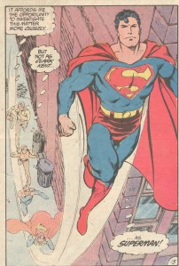 naked Note that Superman is not wearing his suit under his regular clothing. That means at one point he must have stripped naked in the street.