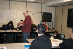 Ty teaching 2 The class ponders the use of high/low status in dialogue.