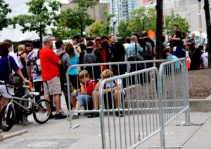 Fans line up at Fan Expo 2011, some of them on weary feet already. Photo By: Alexa Tomaszewski