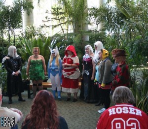 Costume contest.  Snowbird (blue and white costume) won first place.