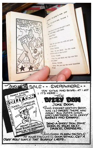 Contents of Dizzy Don Joke Book and ad from Funny Comics 16 p. 56.