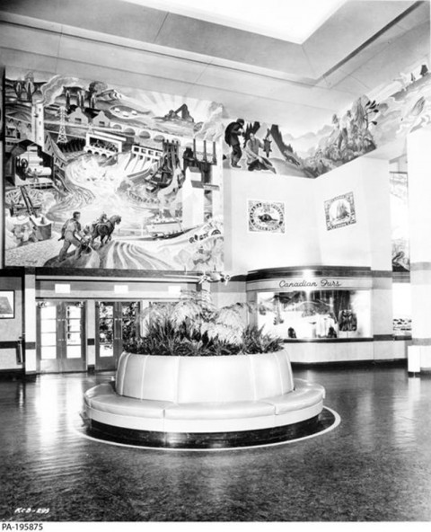 Murals by Edwin Holgate and Albert Cloutier in the Canadian Pavillion at the 1939 World's Fair.