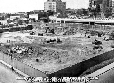 Vancouver Main Post Office Building excavation in 1955.