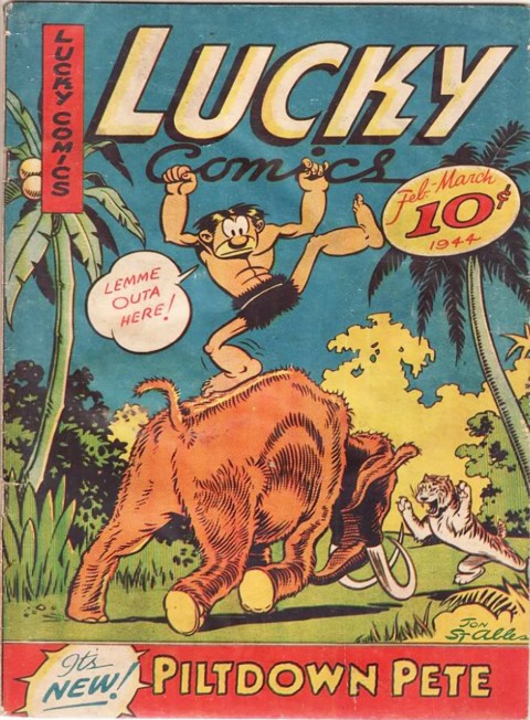 First appearance of Stables' Piltdown Pete in the Feb.-March 1944 issue of Lucky Comics