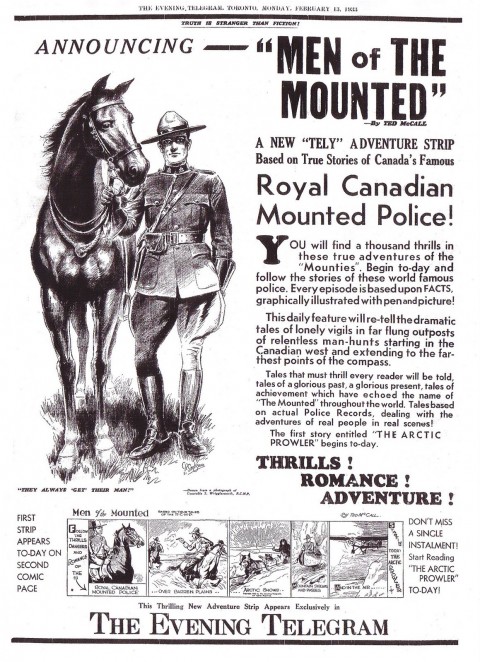 Toronto Evening Telegram on the  first day of the Men of the Mounted strip