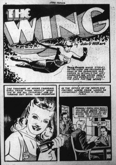 The splash from the second appearance of The Wing in Joke Comics 6