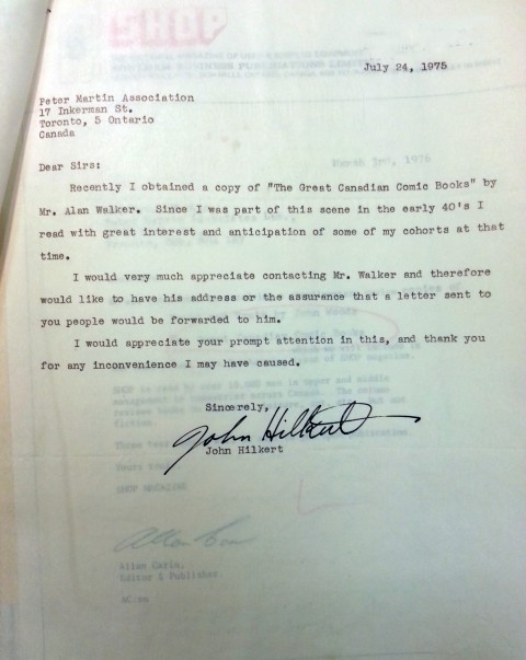 Hilkert's letter to Alan Walker in 1975