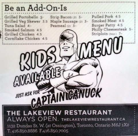 From the menu of the Lakeview Restaurant