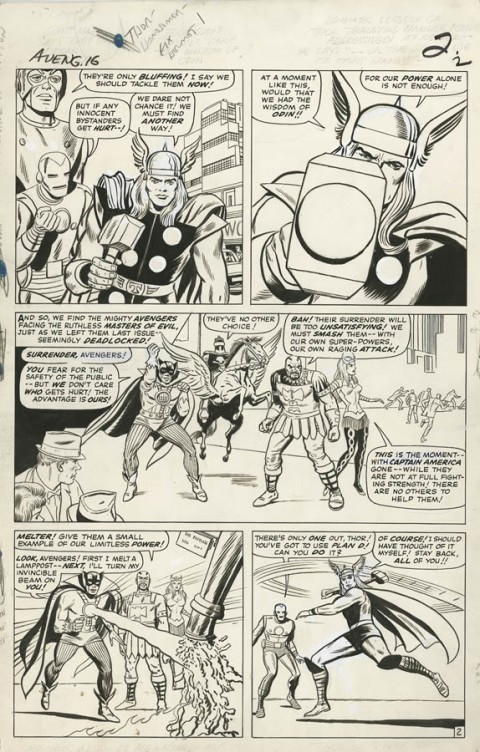 Avengers issue 16 page 2 by Jack Kirby and Dick Ayers.  Source.