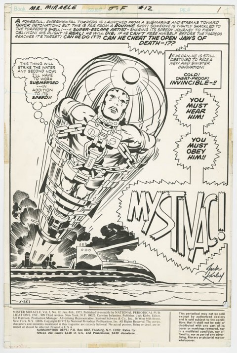 Mister Miracle issue 12 splash by Jack Kirby and Mike Royer.  Source.