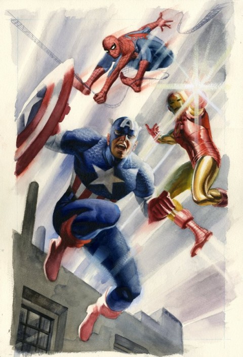 Spider-Man, Iron Man and Captain America by Steve Rude.  Source.