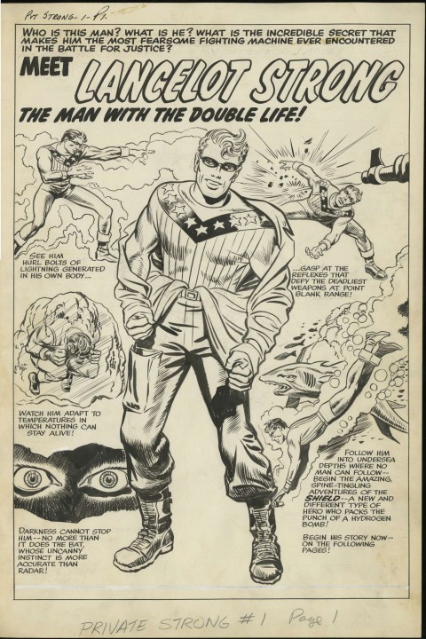 Double Life Of Private Strong issue 1 splash by Jack Kirby and Joe Simon.  Source.