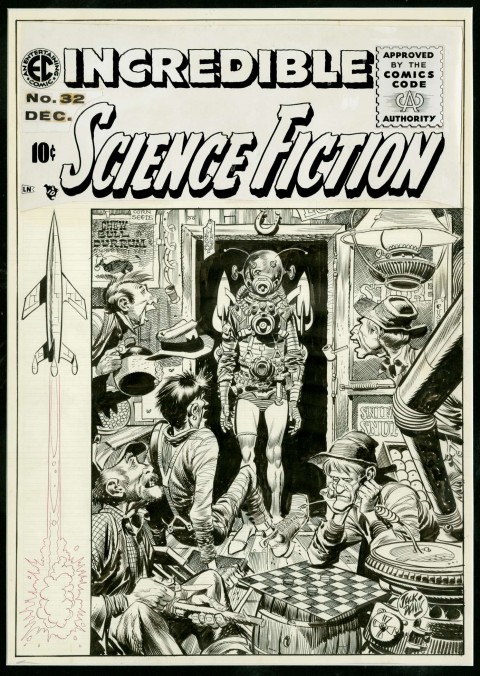 Incredible Science Fiction issue 32 cover by Jack Davis.  Source.