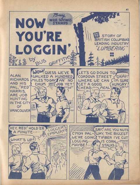 The first page of the very first ever now You're Loggin story from Name-It Comics