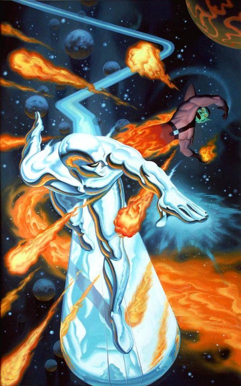 Silver Surfer vs Super Skrull by Steve Rude.  Source.