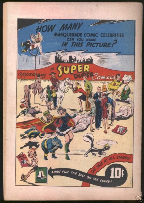 Back cover for Dizzy Don Comics No. 4 by F. E. Howard from the Fall of 1947 showing the characters from its other original content title, Super Duper Comics No. 3.