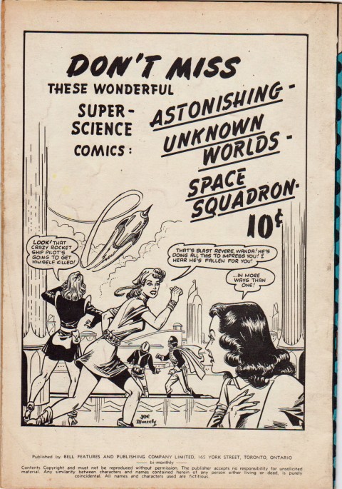 Back cover for the repack Red Hot Comics No. 23 showing some sci-fi reprint titles.