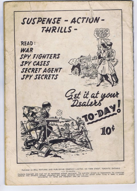 Back cover from Super Duper Comics No. 193 showing some of the war and espionage titles