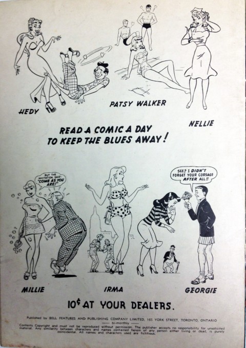 Back cover for Unusual Comics No. 6 showing some teen titles that were being reprinted