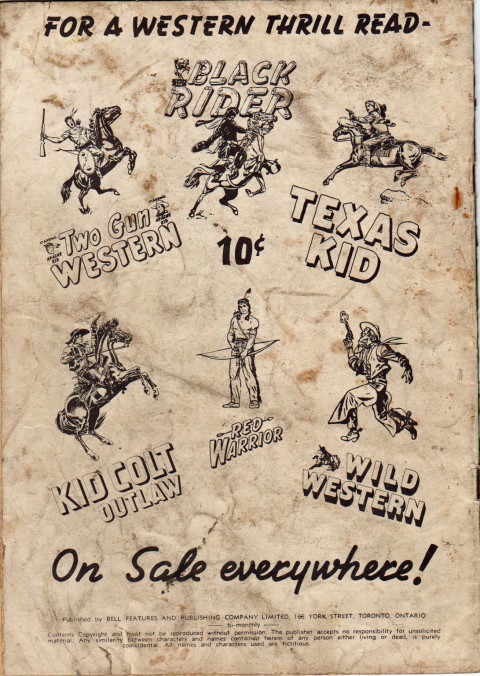 Back cover from Bell's World's Greatest Comics No. 11 repack showing more western tittles.