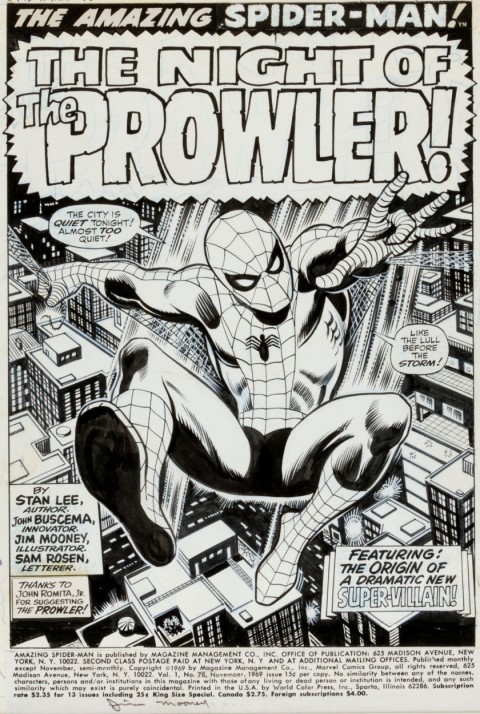 Amazing Spider-Man issue 78 Splash Page 1 by John Buscema and Jim Mooney.  Source.