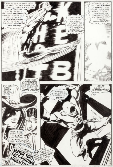 Daredevil issue 64 Page 4 by Gene Colan and Syd Shores.  Source.