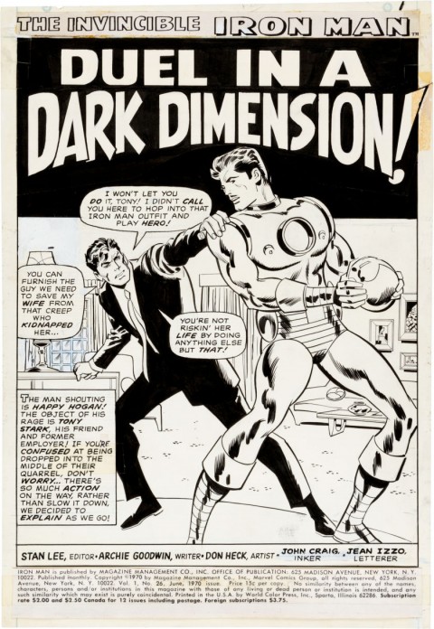 Iron Man issue 26 Splash Page 1 by Don Heck and Johnny Craig.  Source.