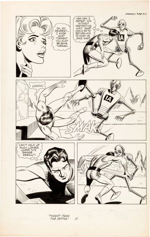Magnus Robot Figher issue 28 page 11 by Russ Manning, Paul Norris, and Mike Royer.  Source.