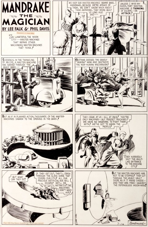 Mandrake the Magician Sunday 7-10-38 by Phil Davis.  Source.