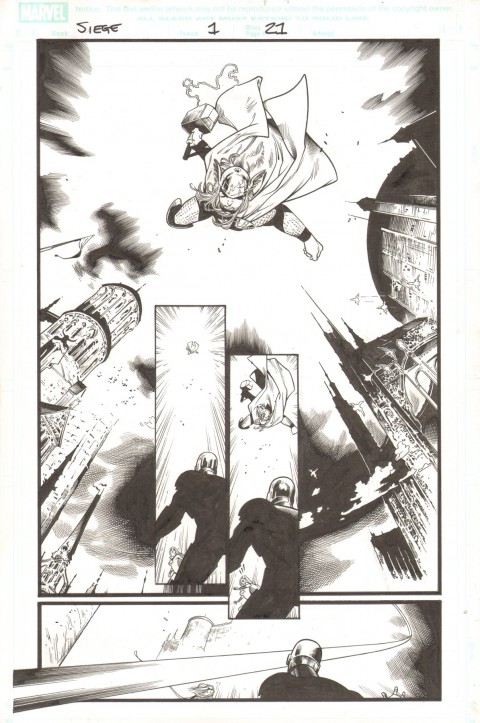 Siege issue 1 page 21 by Olivier Coipel and Mark Morales.  Source.