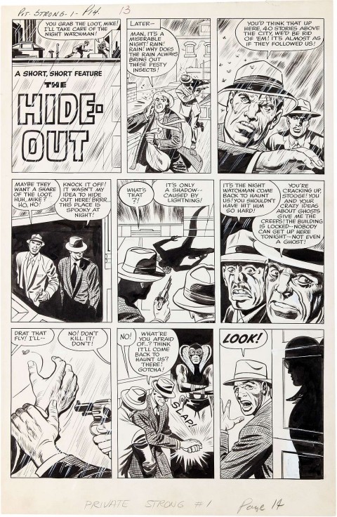 The Double Life of Private Strong issue 1 The Hideout page 1 by Jack Kirby and Joe Simon.  Source.