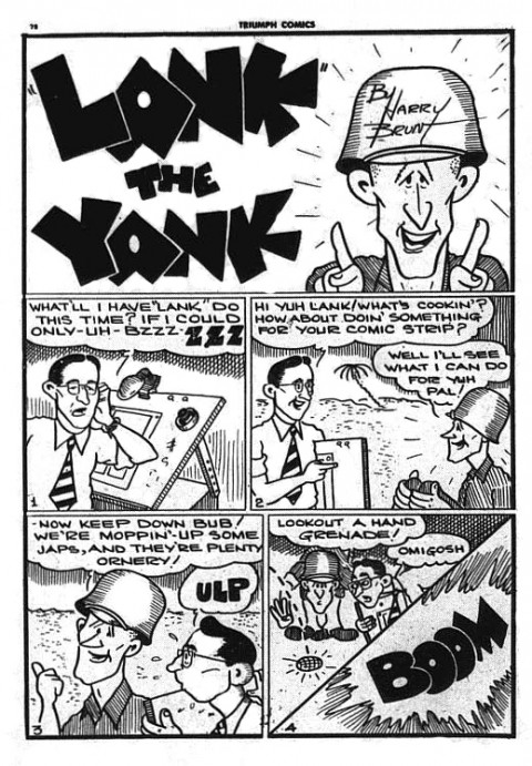 Harry Brunt draws himself into the "Lank" strip in Triumph No. 22