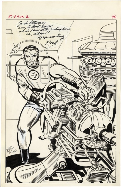 Fantastic Four Annual issue 2 Mister Fantastic Pin-Up by Jack Kirby and Chic Stone.  Source.