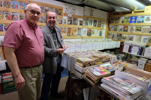 John Biernat and Mel Taylor at John's stalls in St. Jacobs