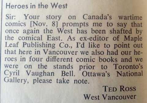 Tedd Ross letter to Maclean's Nov. 1971