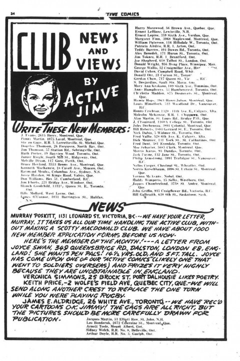 Active Jim page from Active Comics No. 13 that mentions Jim when Jim was probably 14 or 15.