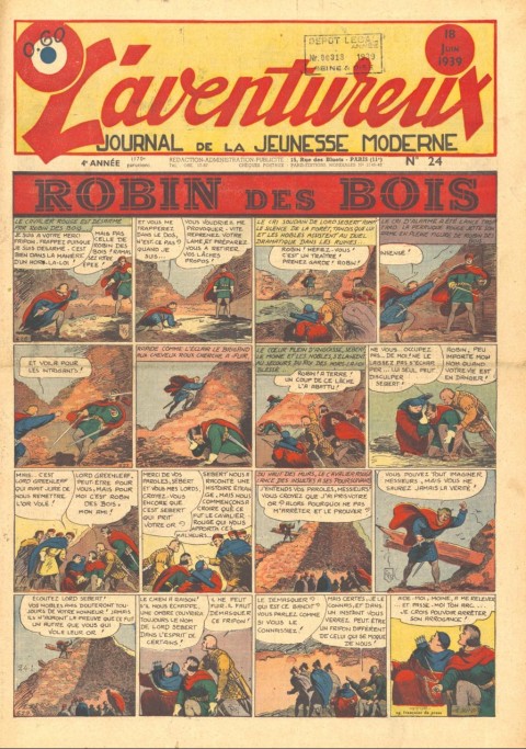 Cover of L'Aventureux V. 4 n. 24, June 18 1939 