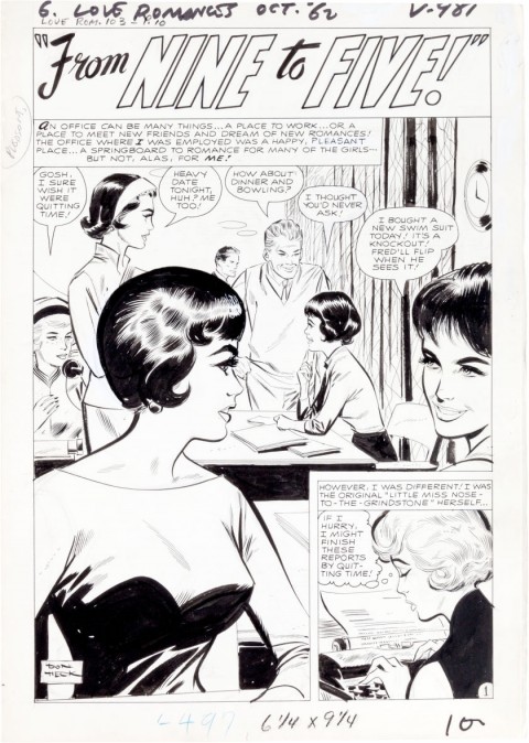 Love Romances issue 103 page 1 by Don Heck.  Source.