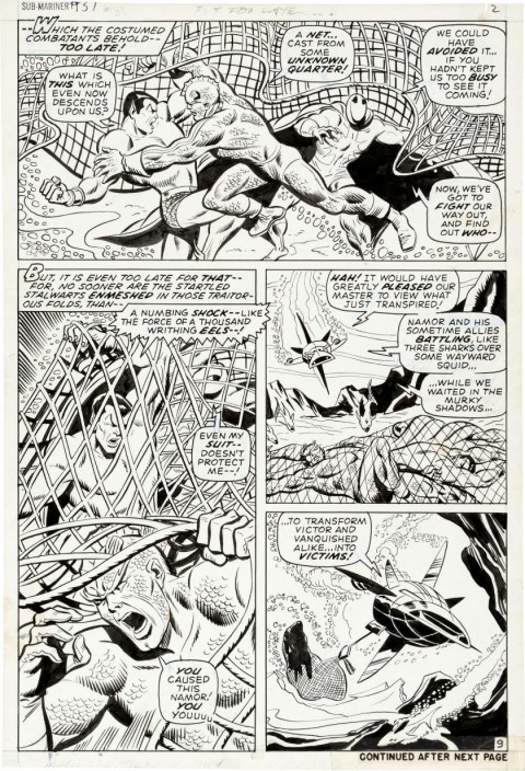 Sub-Mariner issue 31 page 9 by Sal Buscema and Mike Esposito.  Source.