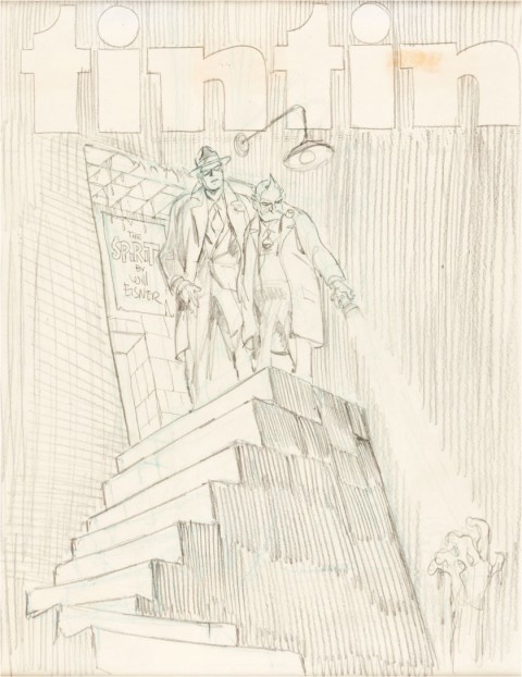 Tintin Magazine The Spirit Cover Preliminary by Will Eisner.  Source.