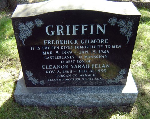 Griffin's tombstone in Mt. Pleasant Cemetery