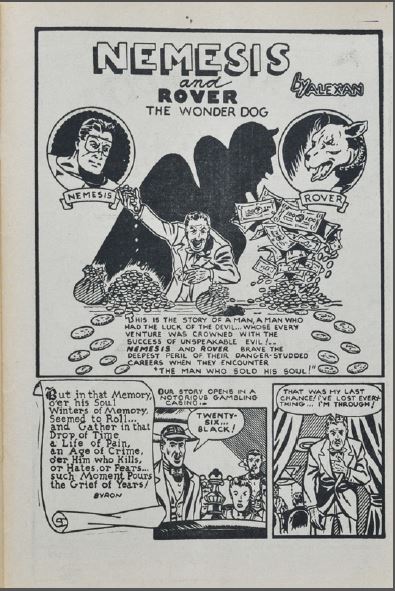 Aram Alexanian's Nemesis and Rover the Wonder Dog splash from Lightning Comics 12