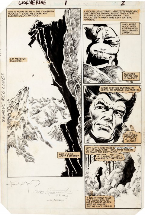 Wolverine issue 1 page 2 by Frank Miller and Joe Rubinstein.  Source.