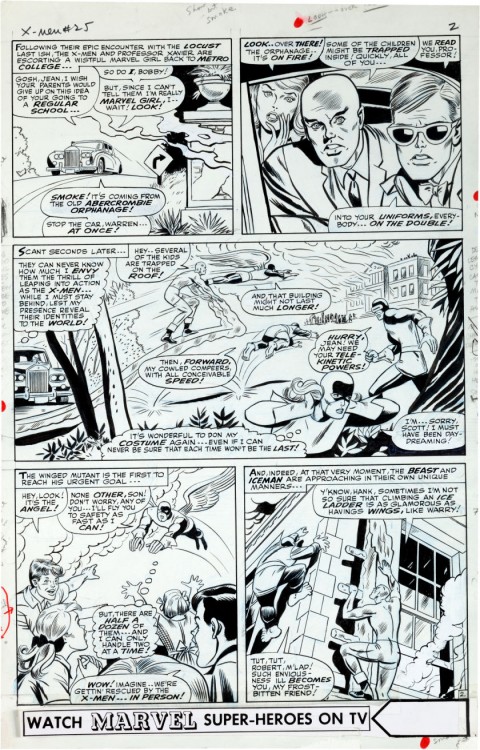 X-Men issue 25 page 2 by Werner Roth and Dick Ayers.  Source.