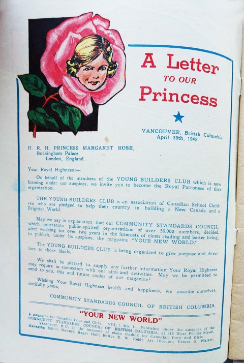 The letter to Princess Margaret on the inside front cover.