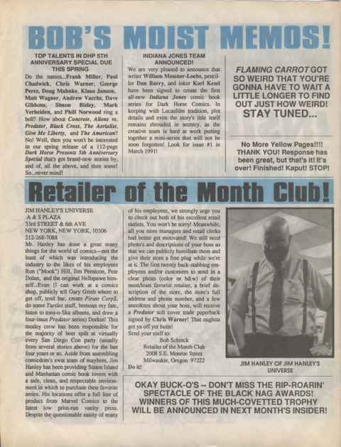 Dark Horse Insider December 1990 page 2