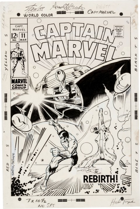 Captain Marvel issue 11 cover by Barry Smith and Herb Trimpe.  Source.