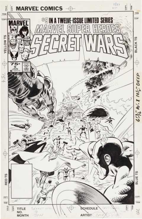 Marvel Super Heroes Secret Wars issue 9 cover by Mike Zeck and Bob McLeod.  Source.