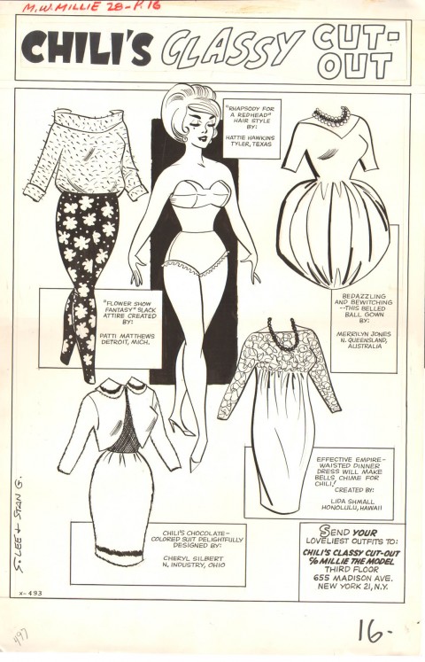 Modeling With Millie issue 28 pin-up by Stan Goldberg.  Source.