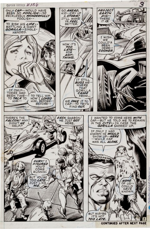 Captain America issue 136 page 3 by Gene Colan and Bill Everett.  Source.